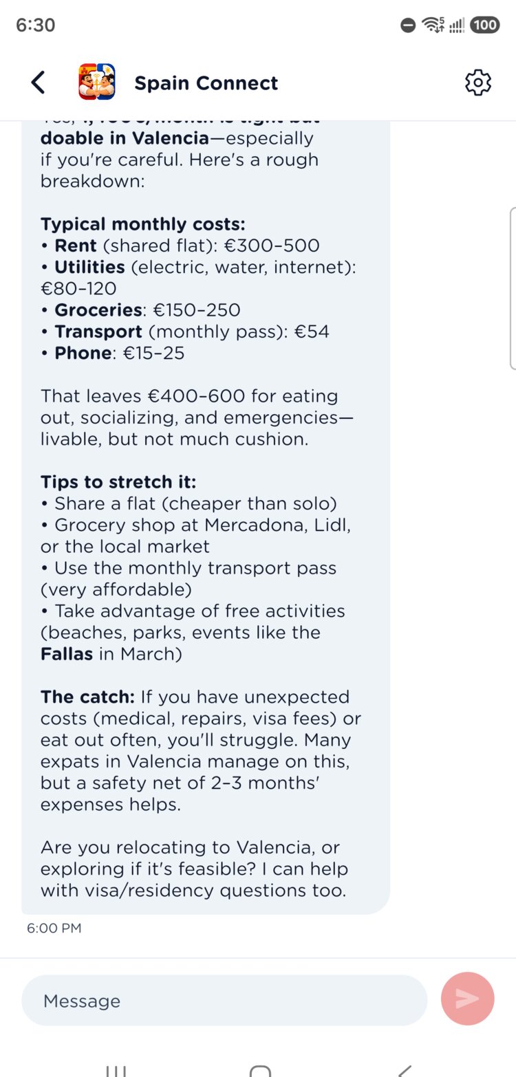 Ask Spain Connect AI assistant conversation